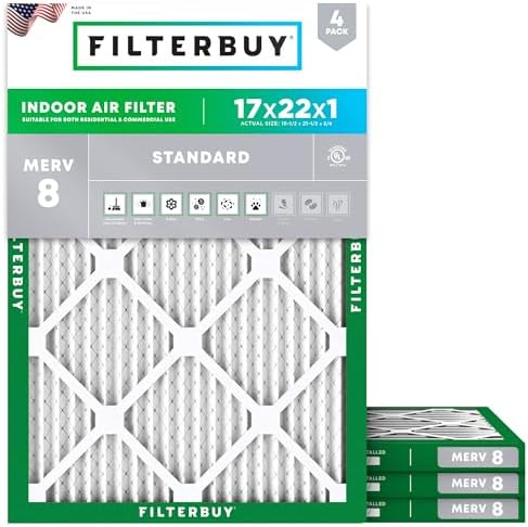 Filterbuy 17x22x1 Air Filter MERV 8 Dust & Allergy Defense (4-Pack) by Filterbuy