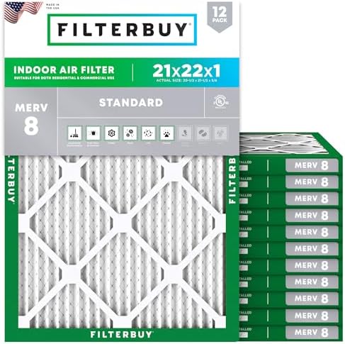 Filterbuy 21x22x1 Air Filter MERV 8 Dust & Allergy Defense (12-Pack) by Filterbuy