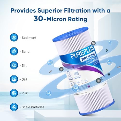 PUREPLUS 30 Micron 10"x4.5" Whole House Pleated Sediment Filter, 3 Pack - Image 4