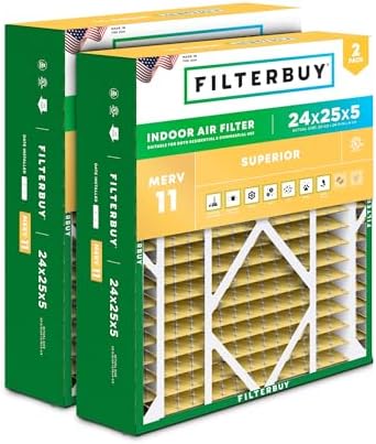 Filterbuy 24x25x5 Air Filter MERV 11 Pet & Allergy Defense (2-Pack) by Filterbuy