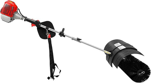 52cc 2-Stroke Gasoline Power Broom 2.3HP 1.7KW Hand Held Gas Power Broom Walk Behind Sweeper Cleaning Driveway Tools, for Sweeping boulevards, driveways, lawns, Sidewalks