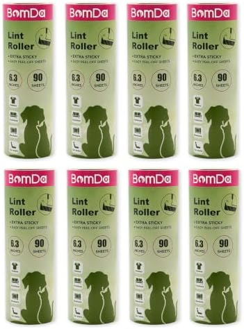Extra Sticky Large Surface Lint Roller, 6.3''Wide Roller for Pet Hair | Long Handle Lint Remover for Couch, Furniture, Clothes, Dog & Cat Hair Remover (8 Refills(Scented)) by BomDa