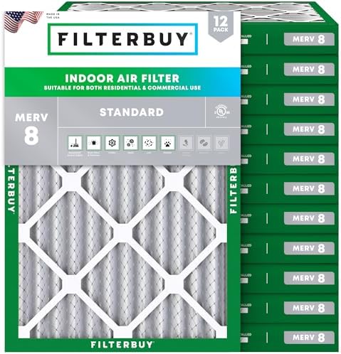 Filterbuy 12x16x2 Air Filter MERV 8 Dust & Allergy Defense (12-Pack) by Filterbuy