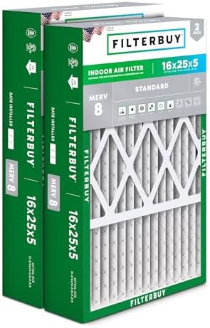 Filterbuy 16x25x5 Air Filter MERV 8 Dust & Allergy Defense (2-Pack) by Filterbuy