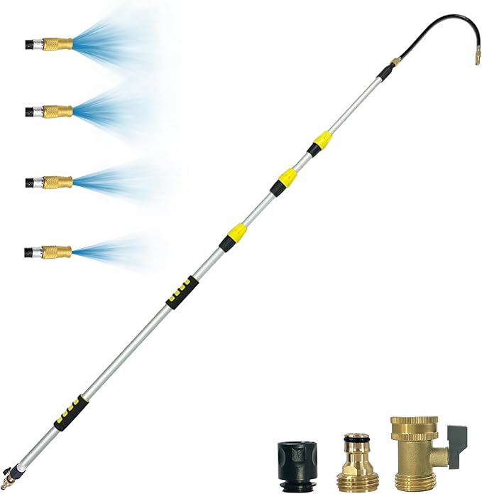 Buyplus 16FT Telescopic Gutter Cleaning Tools from the Ground, Long Reach Gutter Cleaner Wand with Hose Attachment, Rain Gutter Cleaner Tool with Extension Pole for 2nd Story House