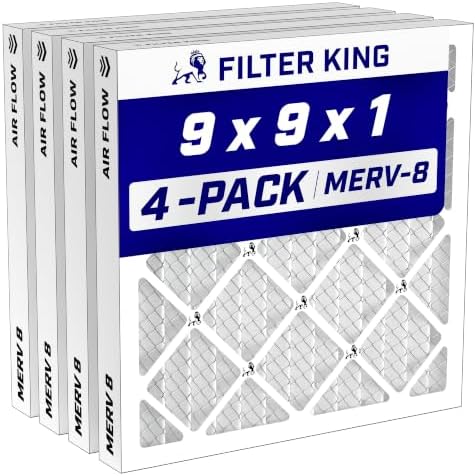Filter King 9x9x1 Air Filter MERV 8, AC Furnace Filters (4-Pack) by FilterKing