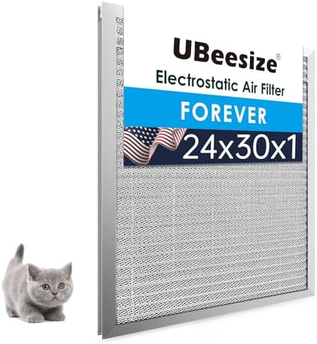 UBeesize 24x30x1 Reusable Electrostatic Air Filter HVAC AC Furnace Filter,MERV 8,Washable, Lasts a Lifetime,Permanent Air Filter,Breathe Fresher,Home And Office(Actual Size:23.78x29.84x0.8 Inch) by UBeesize