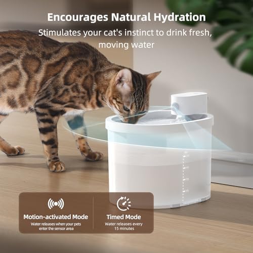 uahpet Cat Water Fountain, Wireless & Battery Operated 2L/67oz Pumpless Automatic Pet Fountain with Motion Sensor, Food-Grade ABS Tray, Easy to Clean Water Dispenser for Cats - Image 4