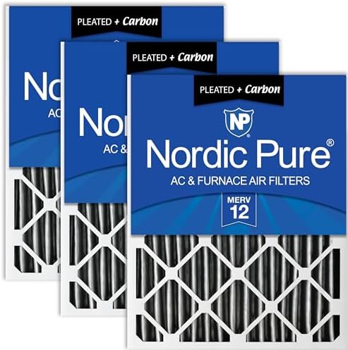 Nordic Pure 24x24x2 Pleated MERV 12 Plus Carbon Air Filters 3 Pack by NordicPure