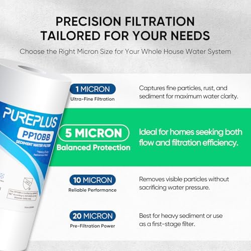 PUREPLUS 5 Micron 10"x4.5" Whole House Sediment Water Filter, 3 Pack - Image 3