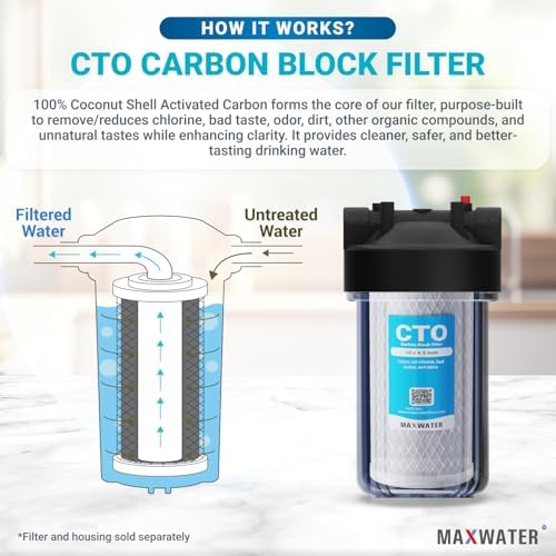 Max Water 10 x 4.5 Activated Carbon 5-Micron Filter CTO Cartridge Replacement Whole House Systems Compatible with FXHTC, WFHDC8001, CB-BB-10, CTO10BB, FC15B (4 Pack) - Image 4