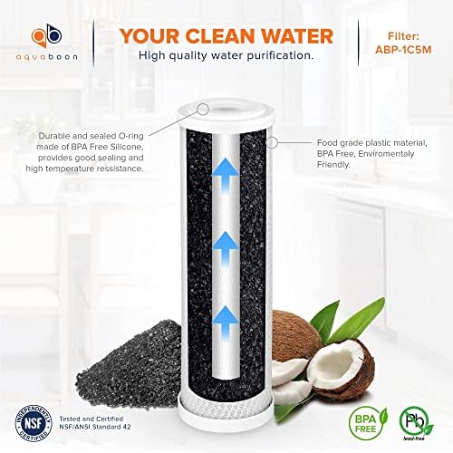 Aquaboon Premium 5 Micron Carbon Block Water Filter 10" x 2.5" – 3-Pack CTO Whole House Filters for Countertop & Under Sink Systems, Compatible with FXWTC - Image 5