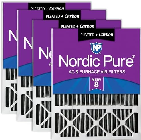 Nordic Pure 20x25x5 Pleated MERV 8 Plus Carbon Air Filters 4 Pack by NordicPure