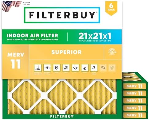 Filterbuy 21x21x1 Air Filter MERV 11 Pet & Allergy Defense (6-Pack) by Filterbuy