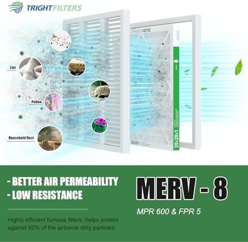 TRIGHTFILTERS 20x20x1 Air Filter 6 Pack, Durable MERV 8 Pleated Home HVAC AC Furnace Filters, Lightweight Compact Air Conditioner Filter Replacement - Image 4
