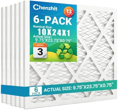 (6 Pack) 10x24x1 Air Filter, MPR 1900 & FPR 10, MERV 13 Pleated Air Filter (Actual Size: 9.75"x23.75"x0.75") by Chenzhit