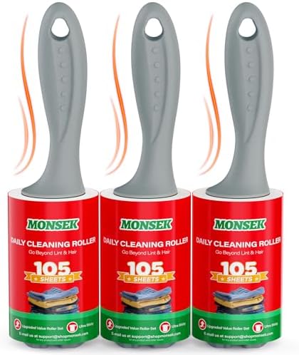 MONSEK 4X Extra Sticky Lint Roller for Pet Hair, Lint Rollers 315 Sheets Mega Value Set, Pet Hair Remover with 3 Upgraded Handle 3 Rollers, Portable Lint Remover for Clothes, Furniture, Dog & Cat Hair by MONSEK