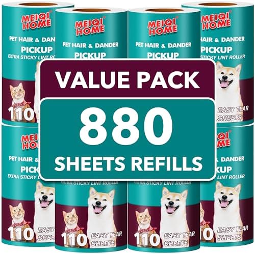 MEIQIHOME Extra Sticky Lint Roller Refills Only, 880 Easy-Tear Sheets for 3.9"-4" Lint Rollers with 1.5" Inner Diameter for Pet Hair Removal on Clothes, Furniture, and Carpets by MEIQIHOME