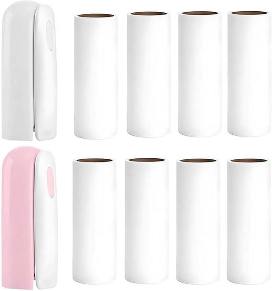 Mini Travel Lint Roller with 300 Sticky Sheets, Compact Portable Pet Hair Remover with Cover for Clothes, Travel, Small Foldable Lint Roller for Purse Car Bag Essentials (Pink and White) by Nueknp