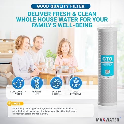 Max Water CTO 20"x4.5" 5 Micron Coconut Shell Carbon Block Water Filter | Whole House | Coconut shell Filter | Charcoal Filter | Compatible with FC25B, EPM-20BB, CB-BB-20, 155783-43, CTO20BB (4 Pack) - Image 6