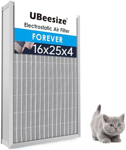 UBeesize 16x25x4 Reusable Air Filter - Washable, MERV 8,Permanent, Electrostatic - Lasts a Lifetime - Enjoy Fresher Air in Home and Office HVAC AC Furnace Systems(Actual Size:15.35x24.37x3.58Inch) by UBeesize