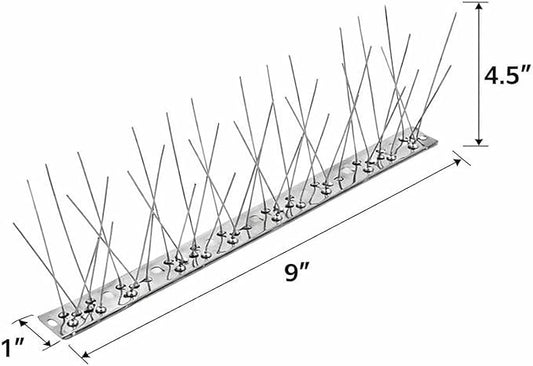 BUGGOFF Bird and Rodent Spikes, 4.5" Tall 10" Long Stainless Steel Anti-Bird Deterrent Strips, Silver, Professional Pest Control for Roofs, Fences, Ledges (40 Pieces / 33 Feet)