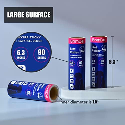 Extra Sticky Large Surface Lint Roller, 6.3''Wide Roller for Pet Hair | Long Handle Lint Remover for Couch, Furniture, Clothes, Dog & Cat Hair Remover (4 Refills / 360 Sheets) - Image 2