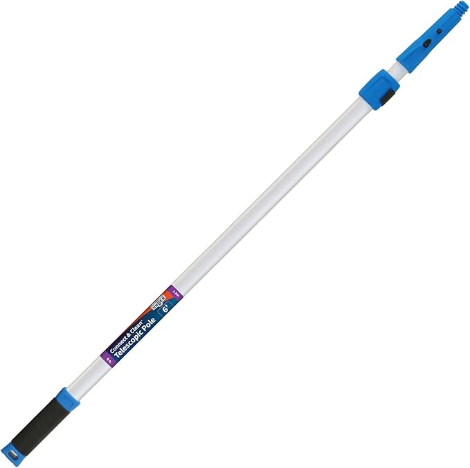 Unger Professional Connect & Clean 3’-6’ Aluminum Telescopic Extension Pole with Locking Cone & Quick-Flip Clamp – Compatible with Cleaning Tool Attachments, Window Cleaning & Dusting Tool