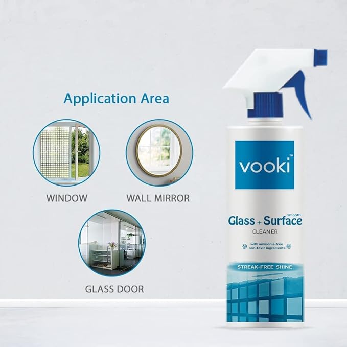 Vooki Ecofriendly Smooth Glass Surface Cleaner, Non-Toxic, for All Types of Glass Surfaces, 500ml - (Pack of 5)