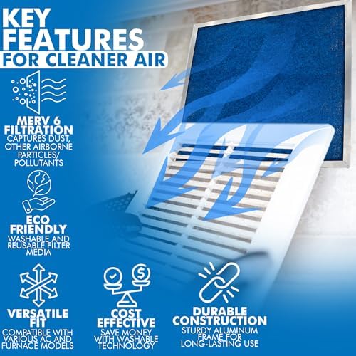 12x20x1 Air Filter (1-Ct) MERV 6 Washable Air Filter Media, AC Furnace Filter, Aluminum Reusable Frame, Reusable & Washable Filter Media (Actual Size: 11.75 x 19.75 x 0.75 Inches) - Image 7