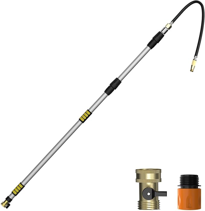 Gutter Cleaning Tools from The Ground, 12FT(20FT Reach) Rain Cleaner with Bendable Wand and Quick Connect Adapter for Garden Hose