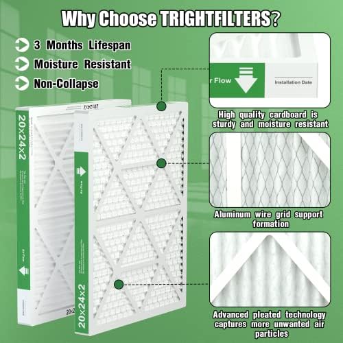 20x24x2 Air Filter TRIGHTFILTERS, Durable MERV 8 Pleated Home HVAC AC Furnace Heater Filters Replacement, Lightweight Compact Air Conditioner Filters 4 Pack - Image 2