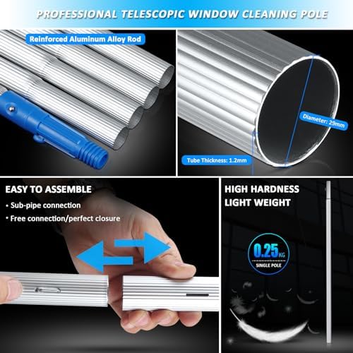Telescopic Window Cleaner Kit - 3-12m Extendable Pole 55cm Adjustable Water Fed Brush Ideal for Solar Panels & Conservatory Roofs - Efficient Window Cleaning Tool