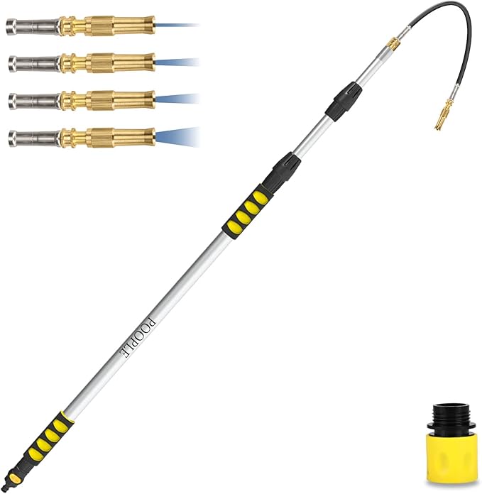 Gutter Cleaning Tools from The Ground, 16FT (24FT Reach) Telescoping Gutter Cleaner Wand with Adjustable Water Flow, Rain Gutters Cleaning Tool for Leaves and Debris, Fits Standard Garden Hoses
