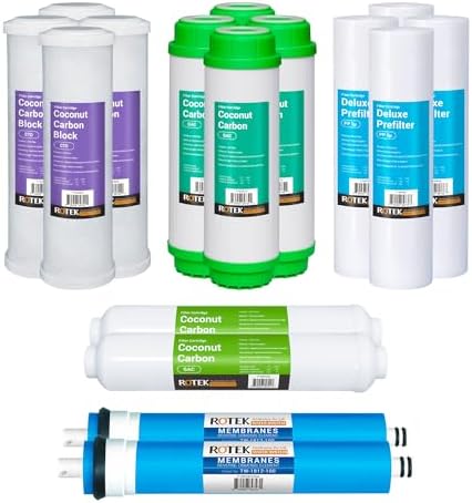 Reverse Osmosis Universal Water Filter Set | 16 Replacement Water Filters with 100 GPD Membrane | 2 Year Supply | Under Sink RO Water Filter Kit | PP, GAC, CTO, PC | 10 Inch Size by RotekWaterSystem