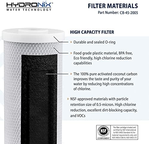 Hydronix CB-45-2005 Whole House, Commercial & Industrial NSF Coconut Carbon Block Water Filter, 4.5" x 20" - 5 Micron - Image 2