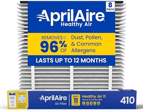 Genuine AprilAire 410 Replacement Filter for AprilAire Whole House Air Purifiers - MERV 11, Clean Air & Dust, 16x25x4 Air Filter (Pack of 8) by AprilAire