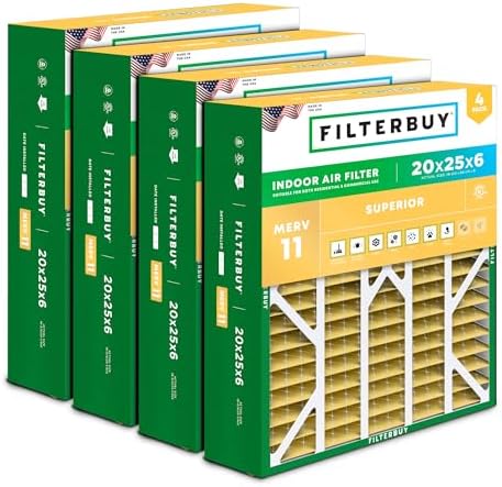 Filterbuy 20x25x6 Air Filter MERV 11 Pet & Allergy Defense (4-Pack) by Filterbuy