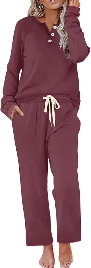 WIHOLL Lounge Sets for Women Two Piece Outfits Button Down Sweatsuit Sweatpant with Pockets Fall Fashion 2025