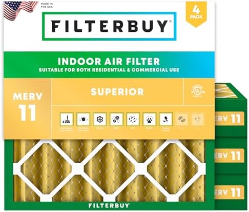 Filterbuy 25x25x4 Air Filter MERV 11 Pet & Allergy Defense (4-Pack) by Filterbuy