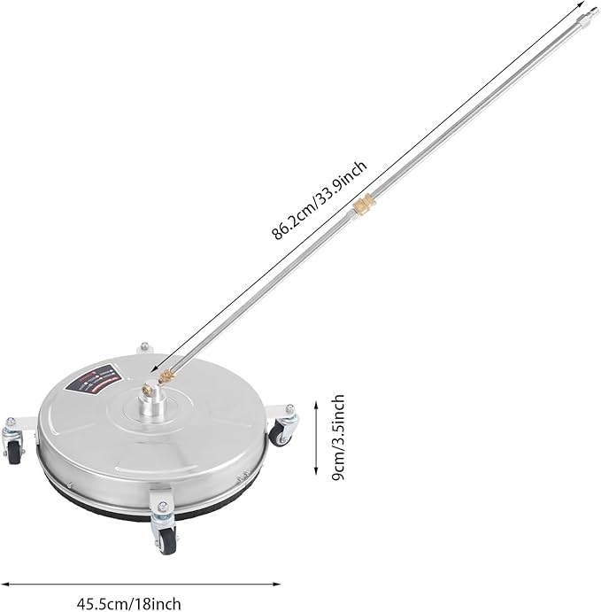18-inch Driveway Pressure Washer Surface Cleaner, Surface Cleaner with 4 Wheels and 33.9-Inch Long Pole, 5000 PSI 4 GPM Stainless Steel Surface Cleaner for Houses, Driveways, Decks, Patios, Gardens