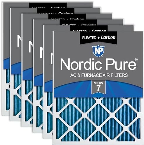 Nordic Pure 20x25x1 Pleated MERV 7 Plus Carbon Air Filters 6 Pack by NordicPure