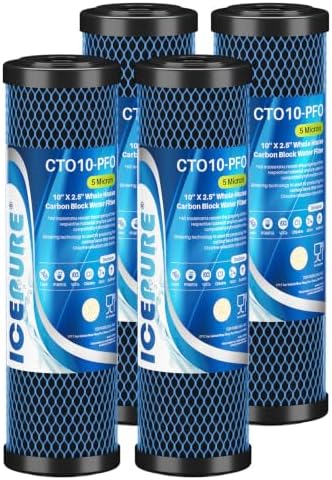 ICEPURE 5 Micron 10" x 2.5" Whole House PFOA/PFOS Carbon Water Filter Cartridge Replacement for DuPont WFPFC8002, WFPFC9001, SCWH-5, WHCF-WHWC, FXWTC, CBC-10, RO Unit, Pack of 4 by ICEPURE