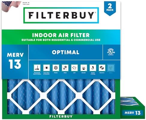 Filterbuy 25x25x2 Air Filter MERV 13 Smoke & Allergy Defense (2-Pack) by Filterbuy