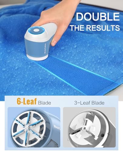 BEAUTURAL Fabric Shaver and Lint Remover, Rechargeable Sweater Defuzzer | 6-Leaf Blades, Electric Clothes Shavers to Trim Fuzz and Pills, Remove Pilling for Clothing, Furniture, Couch, Blanket - Image 3