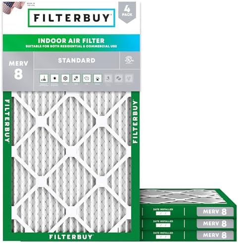 Filterbuy 12x34x1 Air Filter MERV 8 Dust & Allergy Defense (4-Pack) by Filterbuy