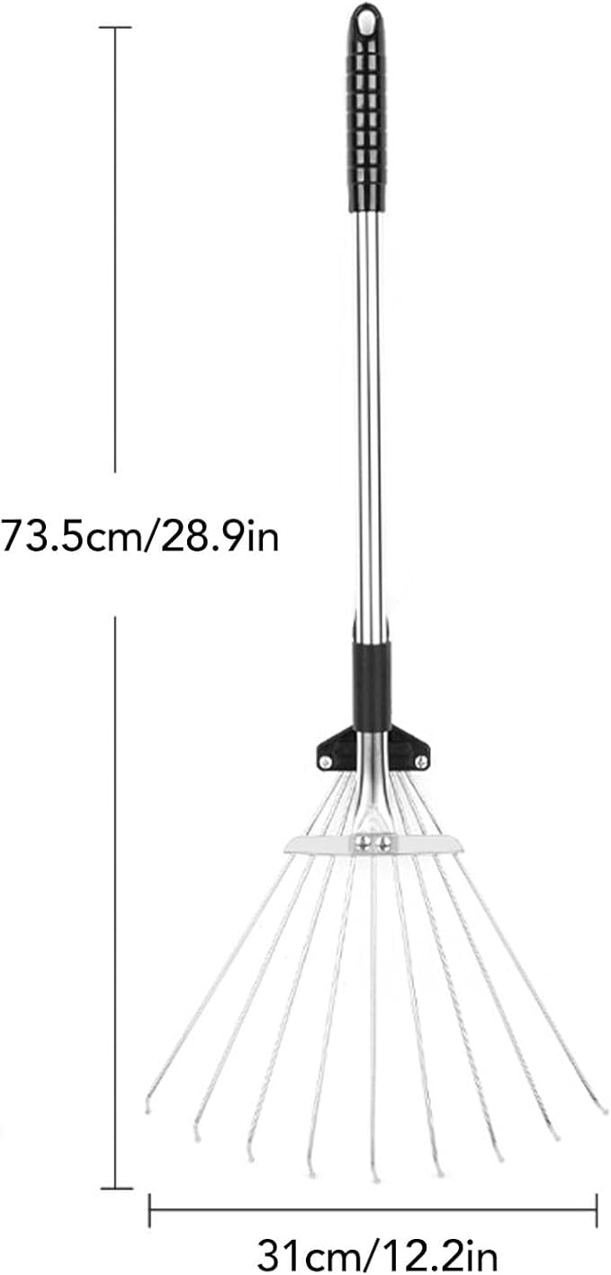 Adjustable Collapsible Garden Leaf Rake Aluminum Alloy Lawn Yard Rake for Leaf Cleaning Flower Bed and Outdoor Gardening (9 Teeth 55‑73.5cm Length 11‑31cm Width)