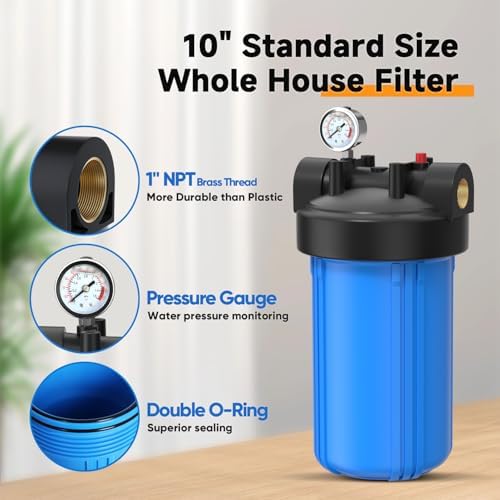 PUREPLUS Whole House Water Filter Housing, 10"x4.5", Pressure Gauge, 1" NPT - Image 4