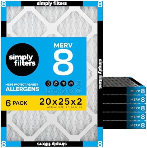 Simply 20x25x2 Air Filter, MERV 8, 6 Pack, Furnace Air Filter for HVAC (Actual Size: 19.5"x24.5"x1.75") DUST, Pet & Allergy Control by SimplyFilters