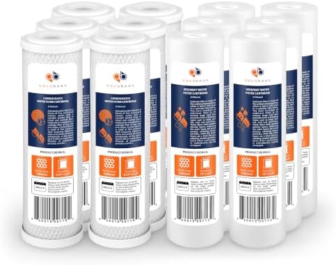 Aquaboon 5 Micron 10 x 2.5 House Water Filters Cartridges, Set of 12 | Sediment & Carbon Filter Replacements Compatible with WHKF-WHWC, P5, WHKF-GD05 by Aquaboon
